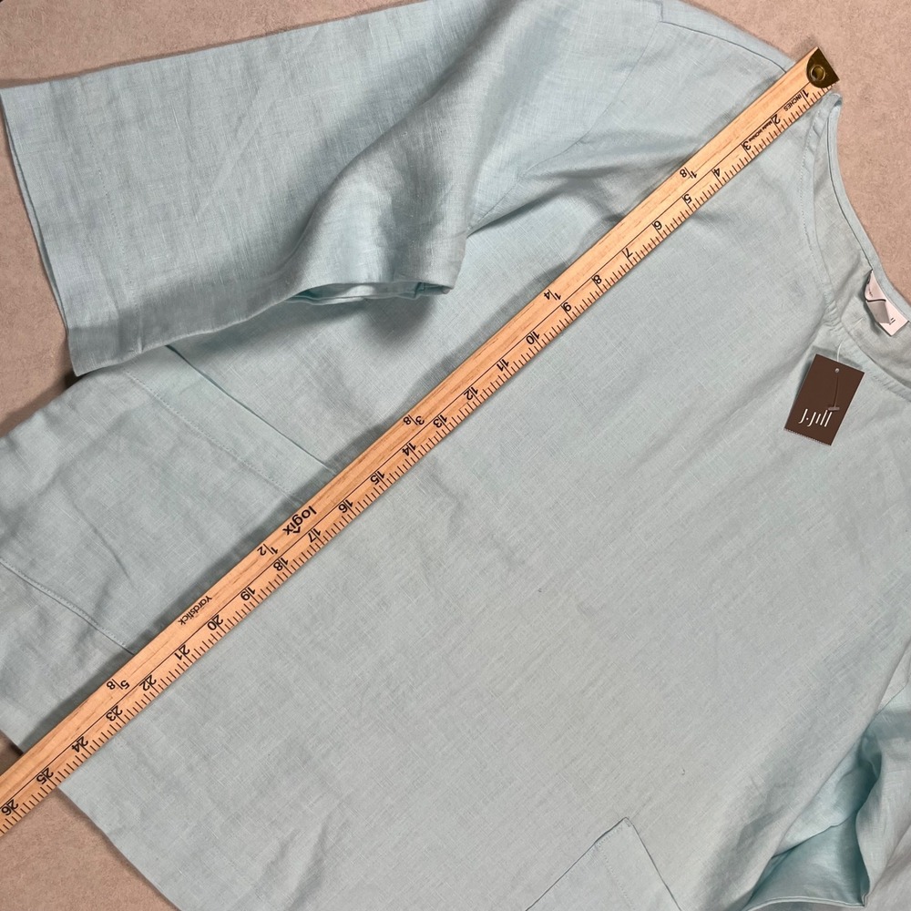 New Pure Jill Tunic Top Womens MP Aqua 100% Linen 3/4 Sleeve Pockets Boxy J Jill - Picture 7 of 7